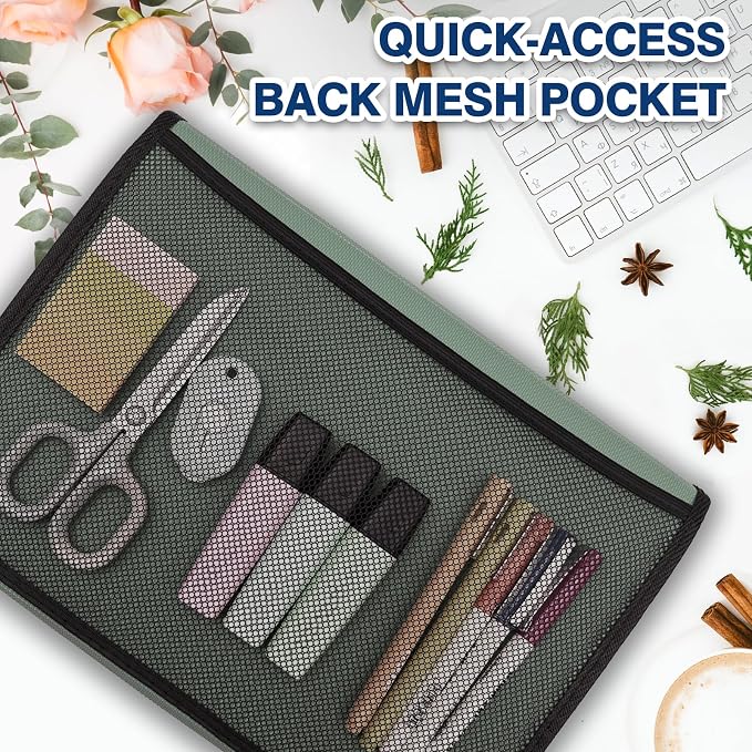 H4D 13-Pocket Accordion File Organizer with Mesh Pocket, Expanding File Folder with Tabs, Expandable Document Organizer for Home Office School, Letter Size, Sage