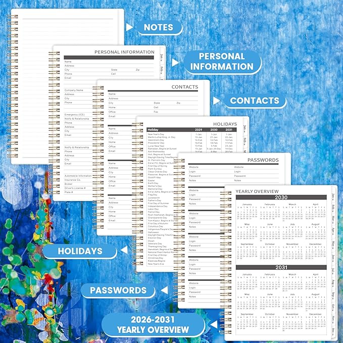 2026-2031 Monthly Planner - JUL 2026 - JUN 2031, 8.5" x 6.4", 5 Year Monthly Calendar 2026-2031, 60-Month Planner with Tabs, Inner Pocket, Golden Stamping