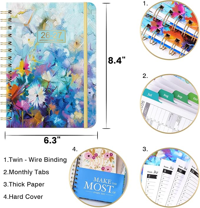 2026-2027 Appointment Book - Weekly & Monthly Planner, 6.3" x 8.4", JULY 2026 - JUNE 2027, 30-Minute Interval, 2026-2027 Daily Hourly Planner, Inner Pocket, Colorful Monthly Tabs