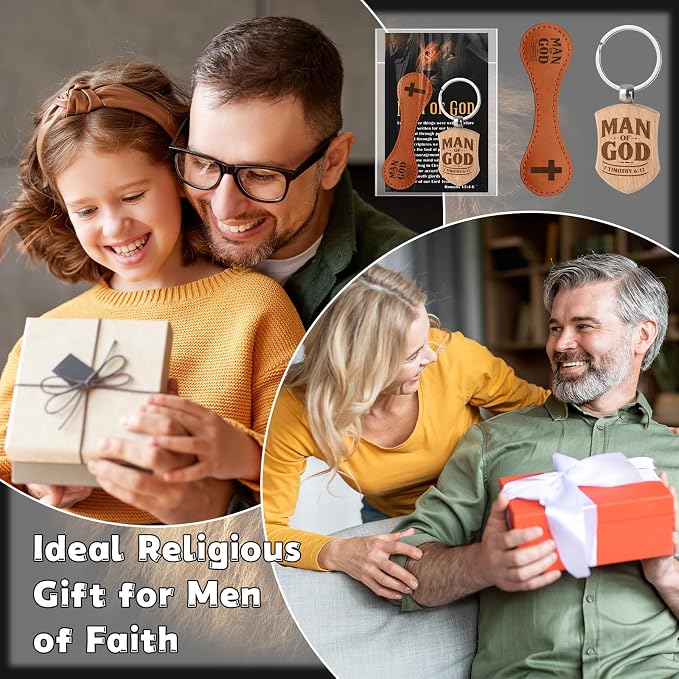 AmazingSpark 20 Sets Man of God Christian Gifts for Father's Day, Church Keychains Religious Magnetic Bookmarkers with Bible Verse Card Happy Father's Day Gifts for Father Priest Ministry (Modern)