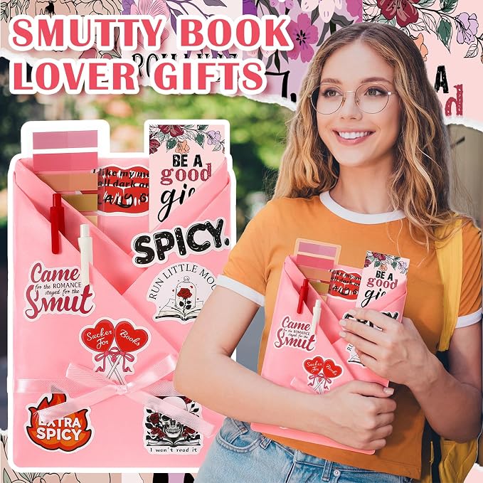 Honoson 6 Set Spicy Blind Date with a Book Gift Box Supplies Including Smutty Bookmarks Stickers Pens Ribbon Wrapping Papers Bookish Librarian Readers Book Lovers Club Gifts(Without Books)
