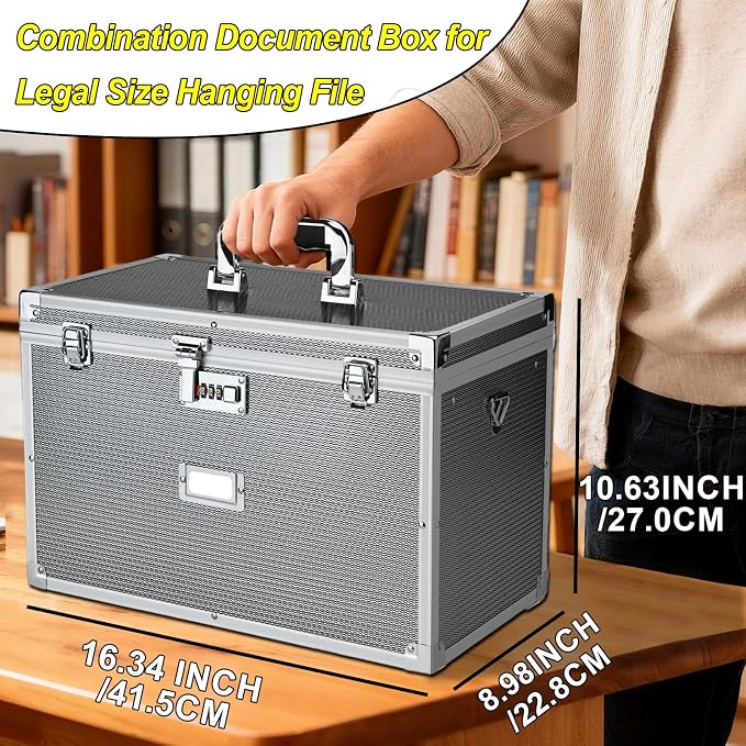 File Storage Cabinet File Organizer Document Organizer File Box in Office and Home with Combination Lock with 20 Legal Size Hanging Files (Diamond Silver, Legal)