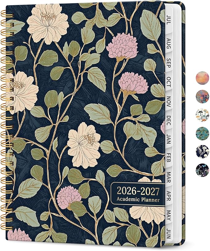Planner 2026-2027, Academic Year Weekly and Monthly Calender Planner, from Jul 2026 - Jun 2027, Spiral Bound School Planning Book, Perfect for Teacher, Student, Women & Men, A5 (6.3" x 8.5"), Blush Vines