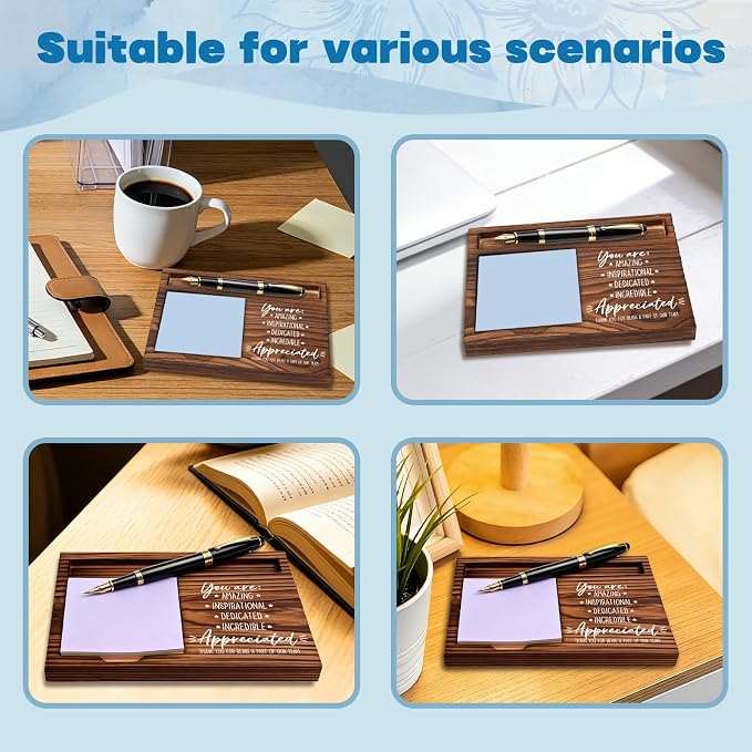 FOUGSTA Appreciation Gift for Women, New Teacher Gift, Inspirational Office Decor - Wooden Notepad Pen Holder With Inspirational Quotes, 16.5 x 12 x 1.5 cm, XXN1