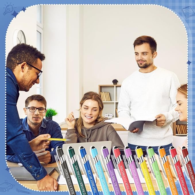 Zonon 12 Pcs Inspirational Pens Gift Set Funny Ballpoint Pen with Stylus Tip Motivational Graduation Gifts Bulk for Teacher Coworkers Nurse School Office Supplies(Fancy Color,Funny Week)