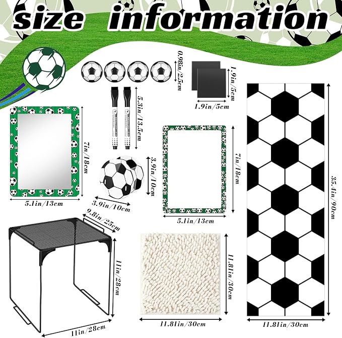 Demonwer 14 Pcs Locker Accessories Kit Soccer Themed Locker Organizer Magnetic Whiteboard Mirror Pen Holder Soccer Stickers for Back to School Essentials Locker Decorations