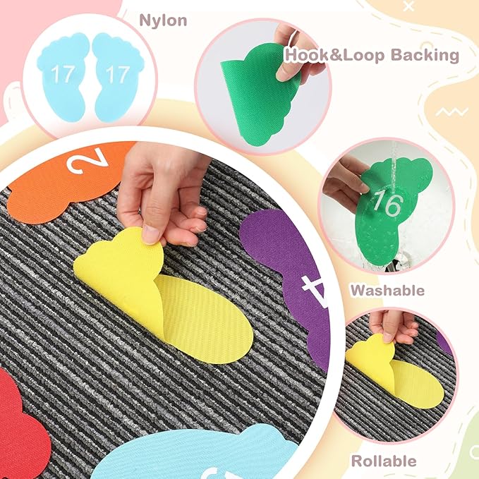 Outus 48 Pieces Carpet Feet Spots, Sit Foot Spots, Line up Spots for Classroom Floor, Carpet Markers for Teacher Supplies Classroom Rug, School Decoration (Number 1-24)