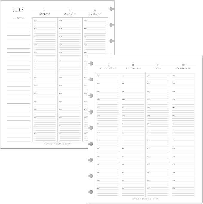 BetterNote July 2026 - June 2027 Academic HOURLY Calendar for Disc Notebook, Fits Levenger Circa, Big Happy Planner, Staples Arc, TUL, Discbound (9-Disc, 7"x9.25", Classic)