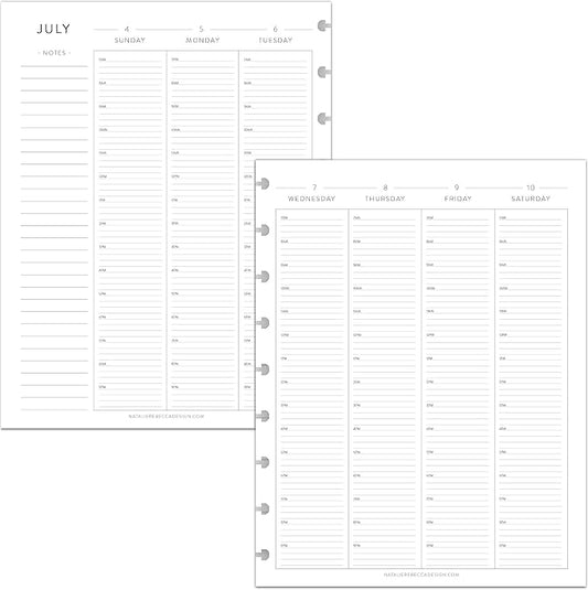 BetterNote July 2026 - June 2027 Academic HOURLY Calendar for Disc Notebook, Fits Levenger Circa, Big Happy Planner, Staples Arc, TUL, Discbound (9-Disc, 7"x9.25", Classic)