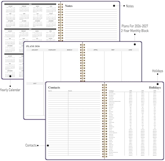 2026-2027 Monthly Planner, Calender Planner from Jan 2026 - Dec 2027, 24 Months for Planning with Habit Tracker, To-Do List, Goals,Summary ,7.5" x 10", Spiral Bindding for Personal Organizer and Office Supplies