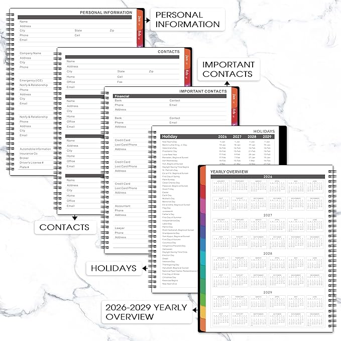 2026-2029 Monthly Planner/Calendar - 3 Year Planner 2026-2029, JULY 2026 - JUNE 2029, 36-Months Monthly Planner, 9" x 11", 3 Year Calendar Planners with Colorful Tabs, Pocket, Inner Pocket - Black