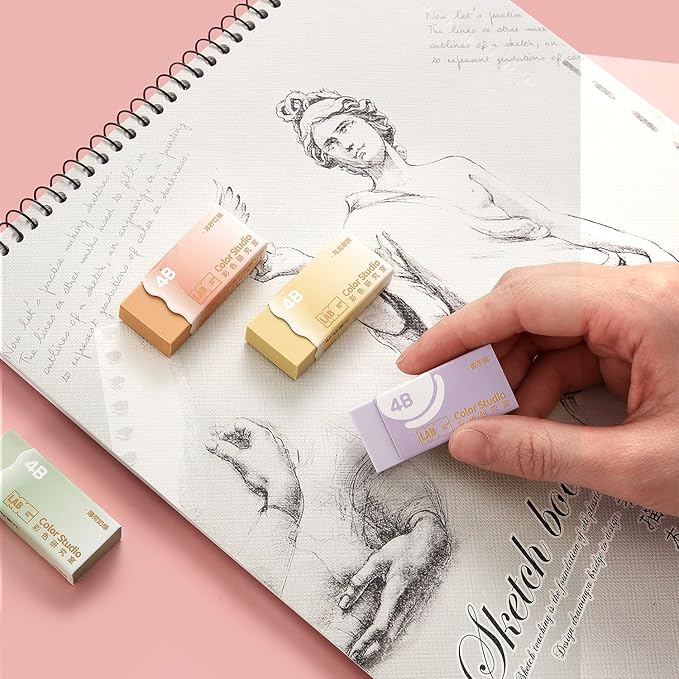 M&G 6 Pcs Pencil Erasers, Assort Color Rectangular Writing Erasers for School Office, Art Erasers for Drawing (Milk Tea Color)