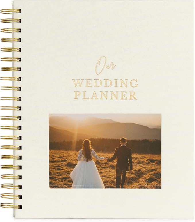Timeless Premium Linen Wedding Planner Book and Organizer – Wedding Planning Book, Comprehensive Keepsake & Countdown Binder, Perfect Engagement Gift for Women, Customizable Front Photo Window (Cream)