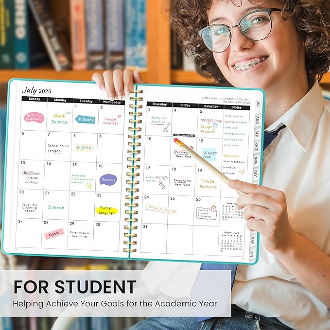 Academic Planner 2025-2026 For Women & Men, Monthly and Weekly Calendar Planner, Jul 2025 - Jun 2026, A4 (8.5" x 11"), Teacher Student Planning Book with Tabs, Ideal for Office School Supplies - Aquamarine