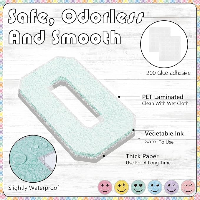 Mooliwe 94 Pcs Composition Notebook Classroom Decor Welcome Back to School Bulletin Board Set Checkered Classroom Decor Smile Face Stationery Paper Cutouts for First Day of School Wall(Boho Pastel)
