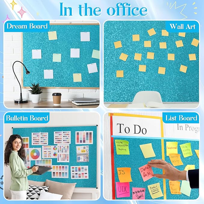 gisgfim 16" x20ft Glitter Bulletin Board Paper Roll Sparkle Color Bulletin Board Background Poster Paper Non Fading Gift Wrapping DIY Art Crafts for Office Classroom Decoration, Light Turquoise