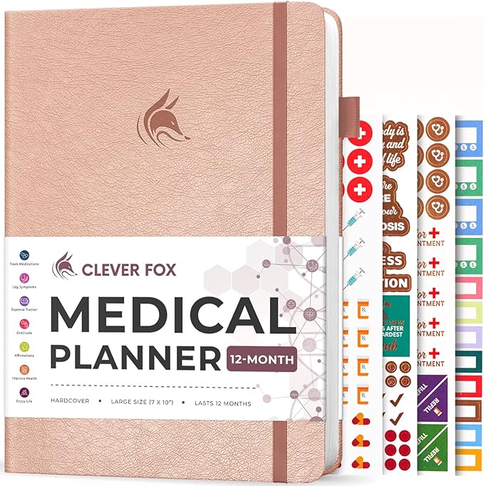 Clever Fox Large Medical Planner 12-Month – Medical Notebook, Health Diary, Wellness Journal to Track Health – 12 Months, 7x10.5″ (Rose Gold)
