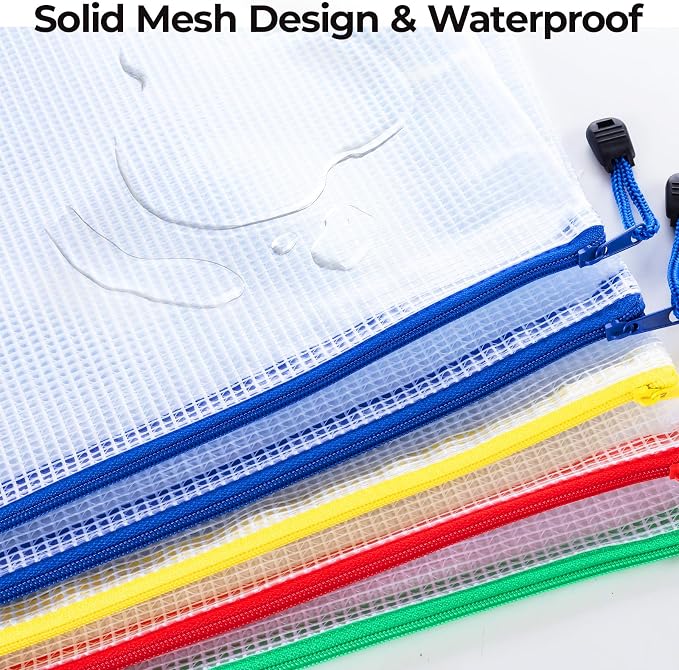 M&G 20 Pack Mesh Zipper Pouch Bags for Organizing Storage, A4 Letter Size, Waterproof Portable Document Zipper Pouches, Board Game Storage Bags for Office School Supplies