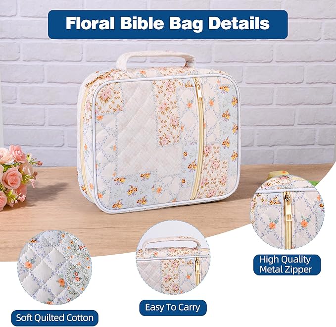 2-Pack Bible Cover Case for Women with Study Supplies Kit, Large Quilted Bible Bags & Organizer with Handle, Perfect Christian Gifts