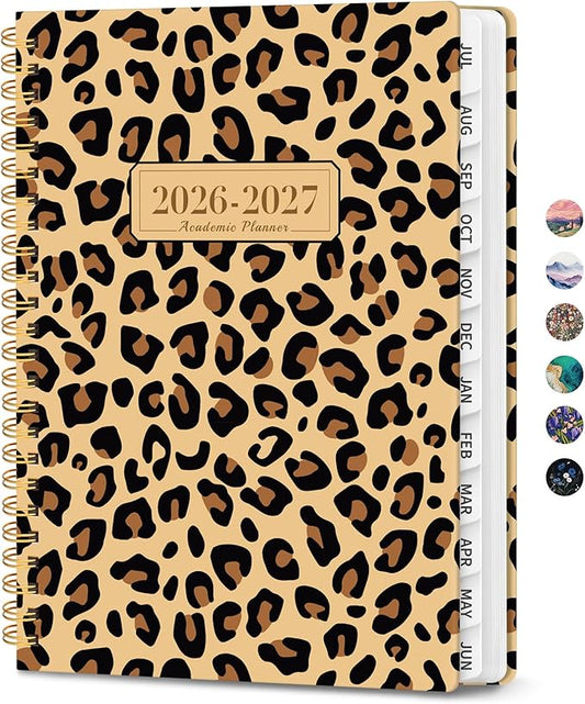 Planner 2026-2027, Monthly and Weekly Academic Planner July 2026 - June 2027, Hardcover Student Teacher Planning Agenda Calendar Book with Tabs, Perfect for Office School Supplies, A4 (8.5" x 11") - Leopard