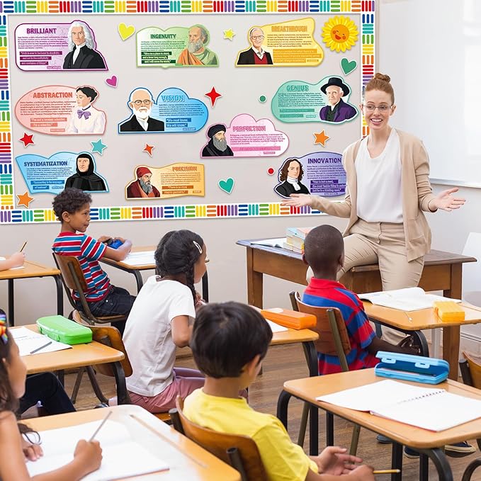 gisgfim Math Bulletin Board Decoration Set Back to School Classroom Famous Mathematician Paper Cutouts Motivational Inspirational Quote Bulletin Board Decor for Middle High School Door Chalkboard Wall