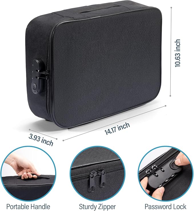 HOMEE Document Safe Box Waterproof,Document Bag with Lock,3 Layers File Pocket Holder with Durable Zipper,File Storage Case For Documents,Portable Travel Home Passport Organizer Storage Bag Safe Box