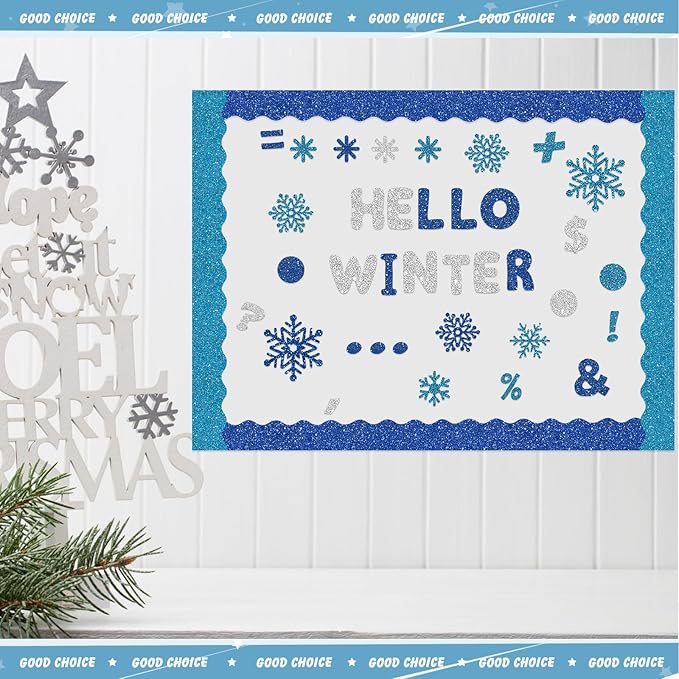 Kosiz Winter Bulletin Board Decoration Set 118 ft Scalloped Bulletin Board Borders Classroom Poster Border Trim with 257 Pcs Letter Number Symbol Cutout for School Decor