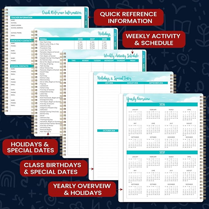 Teacher Planner 2026-2027 - 9" x 11" Weekly & Monthly Teacher Lesson Planner 2026-2027, JULY 2026 - JUNE 2027, Lesson Plan Book for Teachers in Academic Year with Monthly Tabs, Premium Thick Paper, Back Pocket