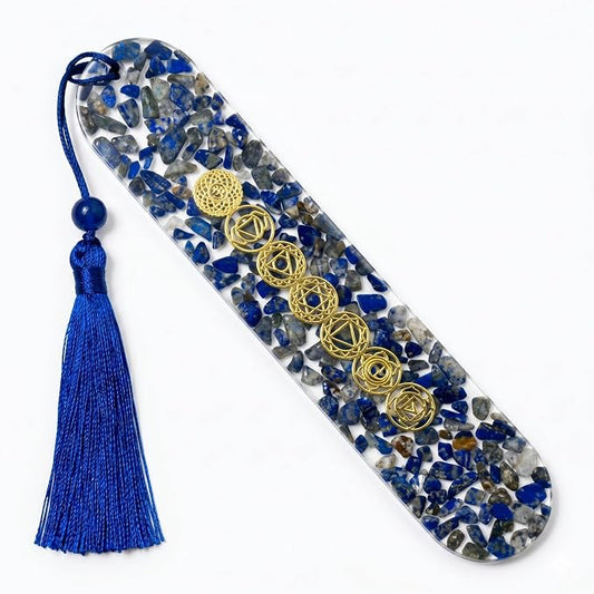 Fantasy Vintage Bookmark Gifts - Lapis Lazuli 7 Chakra Healing Crystals Resin Bookmarks for Women Men Book Lovers Beaded Tassels Page Marks Reading Accessories Bookish Birthday Graduation Gift
