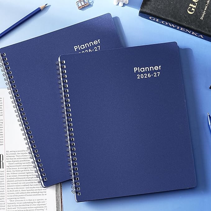 Planner 2026-2027 - Weekly and Monthly Planner 2026-2027 (Jul 2026 - Jun 2027), 8'' x 10'' with Monthly Tabs, 26-27 Calendar Planner, Twin-Wire Binding, Thick Paper, Flexible Cover - Deep Blue