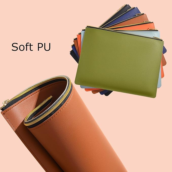 Enyuwlcm PU Leather A4 File Folder Zipper Document Holder Envelope Folder Case for Receipt Contract (1, Orange)