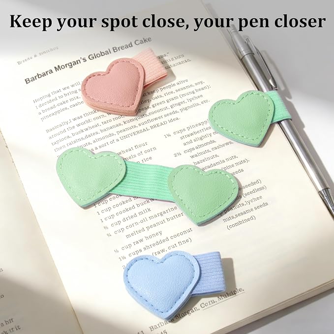 2Pcs Magnetic Leather Heart Bookmarks with Pen Holder, Cute Book Markers Clip with Gift Box, Reading Accessories for Book Lovers Women Teachers Students, Green