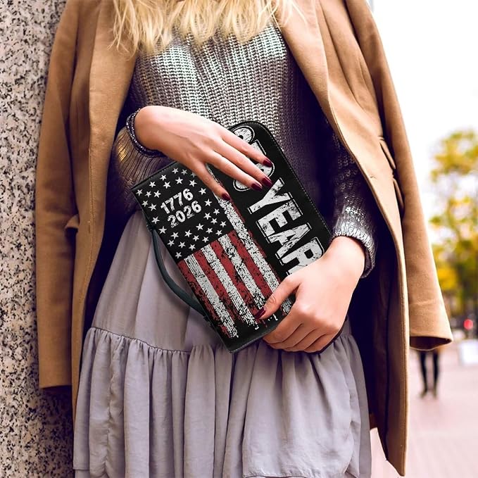 Bible Cover with Handle, 250 Year USA Flag Waterproof Carrying Book Case Church Book Bag with Zippered Pocket, Bible Study Accessories Patriotism Gifts for Women