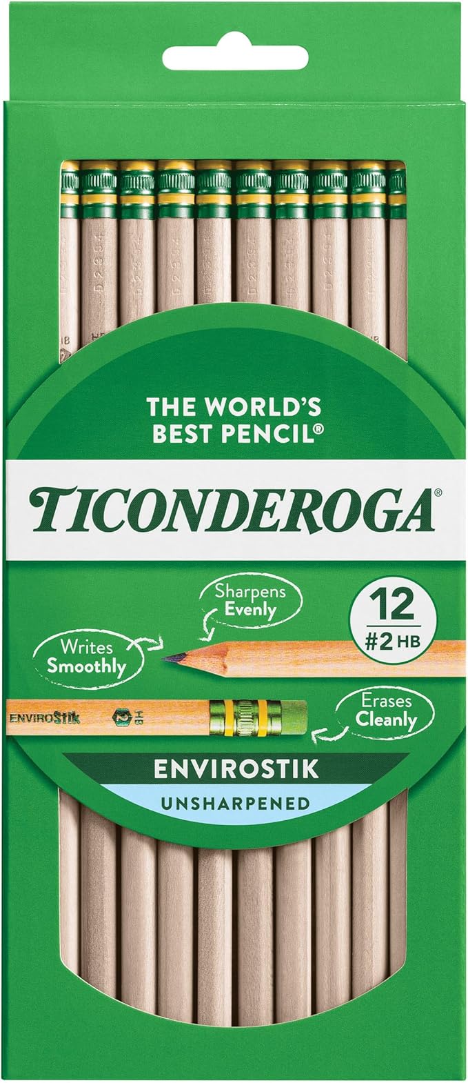 Ticonderoga Envirostik Wood-Cased Pencils, #2 HB Soft, Natural, 12 Count