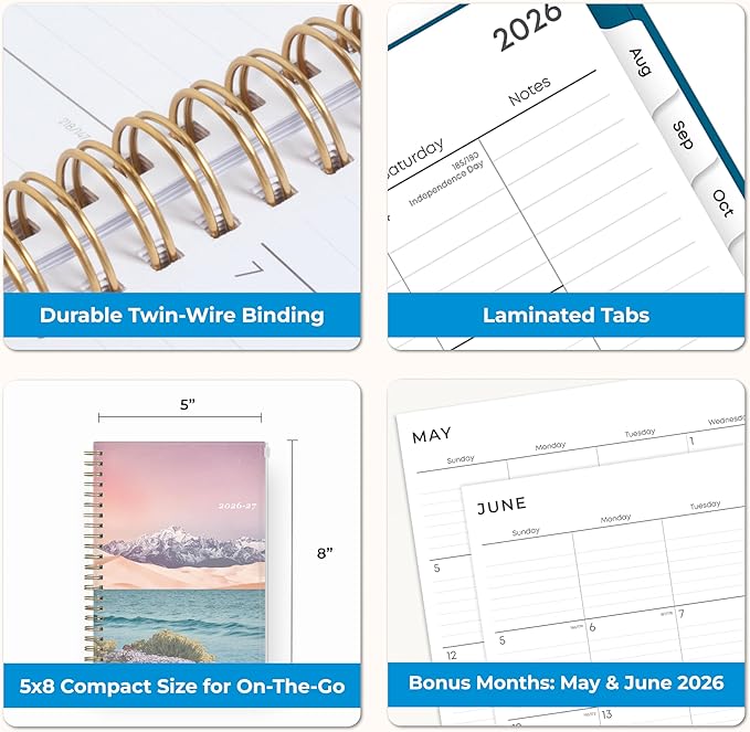 Blue Sky 2026-2027 Weekly and Monthly Academic Year Planner Calendar, July 2026 - June 2027, 5" x 8", Flexible Cover With Zip Pouch, Wirebound, Storage Pocket, Enough to Believe
