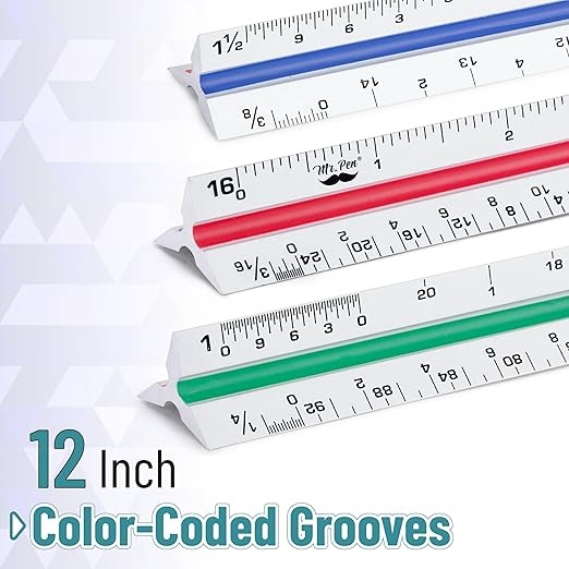 Mr. Pen Architectural Scale Ruler, 12 Inch, White, Contractor's Scaling Ruler, Drawing & Drafting Tool