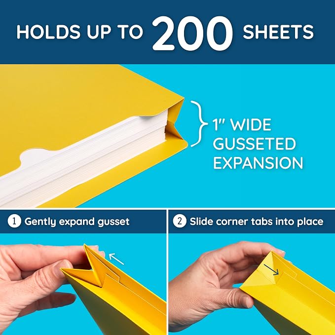 Blue Summit Supplies File Jackets Letter Size 1 Inch Expansion, Pocket File Folders Letter Size Expanding 1 Inch, Assorted Colors, Reinforced Straight Cut Tab Expandable Document Jacket, 25 Pack