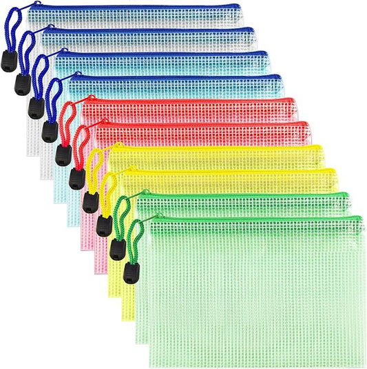 10 Pcs Zipper File Bags, Waterproof Plastic Mesh Pouch for Office School, Board Game Storage Bags (B6 Size 7.6''x5.3'', Multicolored)