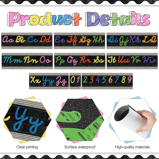 Set of 9 Cursive Writing Bulletin Board Cursive Alphabet Wall Strip for Teacher Supplies, Classroom Teaching Tool, Homeschooling, Kids Education (Vibrant)