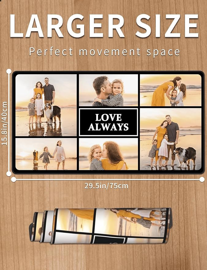 Custom Desk Mat, Customized Large Mouse Pad with 6 Photos, Desk Pad for Keyboard Mouse, 16 * 29.5in Gaming Pad, Love Always, Desk Accessories for Men, Computer Desk Mat, Birthday Gift for bf