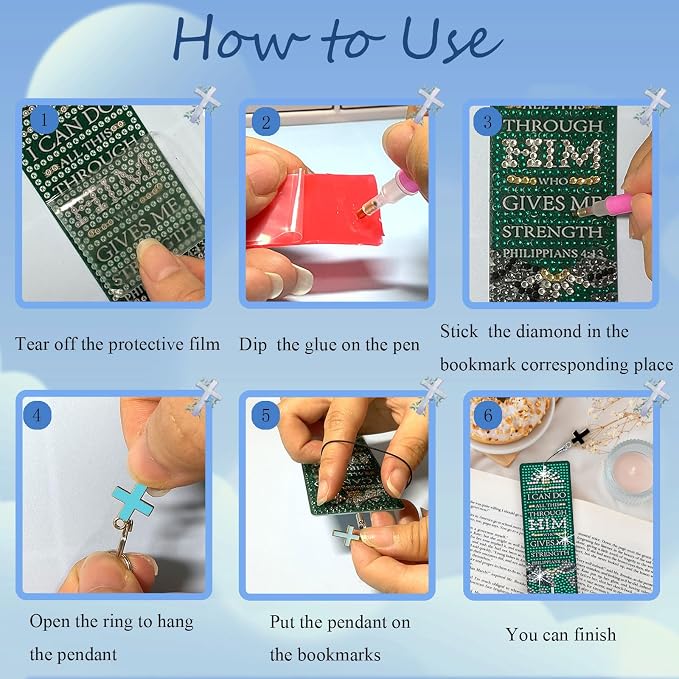 8PCS Diamond Painting Art Bookmarks,Cute Acrylic Bookmarks Crafts Kits Gifts with Pendants for Adult Women Book Lovers (Christian)