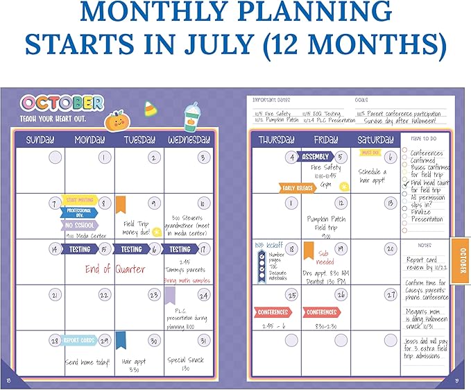 Carson Dellosa We Stick Together Teacher Planner 2025-2026, Undated 8" x 11" Lesson Plan Book with Retro Stickers, Class Schedule, Weekly Calendar, Homeschool and School Supplies, Classroom Must Haves