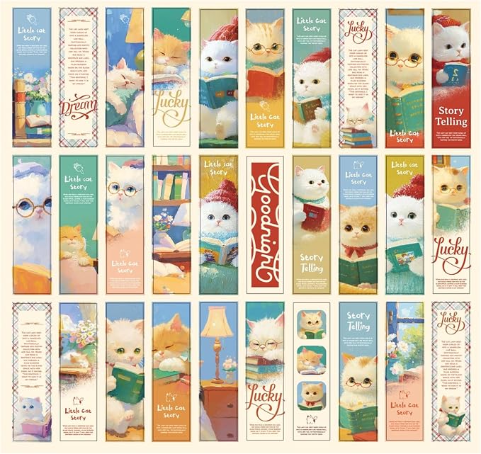 Cute Funny Animal Theme Colorful Bookmarks, 30 PCS (Cat Story)