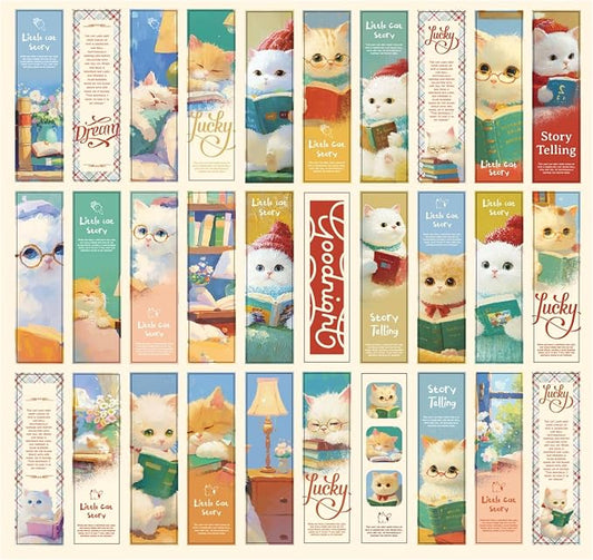Cute Funny Animal Theme Colorful Bookmarks, 30 PCS (Cat Story)