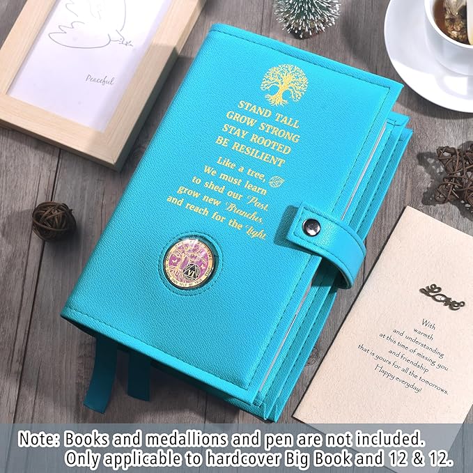 LParkin Premium AA Big Book Cover with Secure Coin Holder - Durable PU Leather Double AA Book Cover for Big Book and 12 Steps & 12 Traditions, Unique Sobriety Design - Green Like a Tree