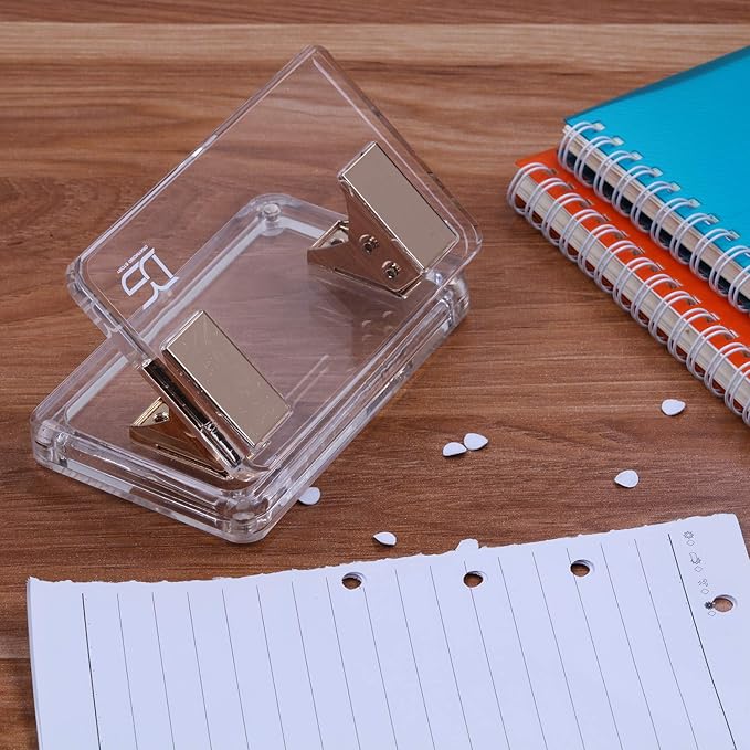 Draymond Story Gold Acrylic Stationery Punch & Stapler Combos 1) Flat Hole Punch 1) Stapler 1) Staple Remover