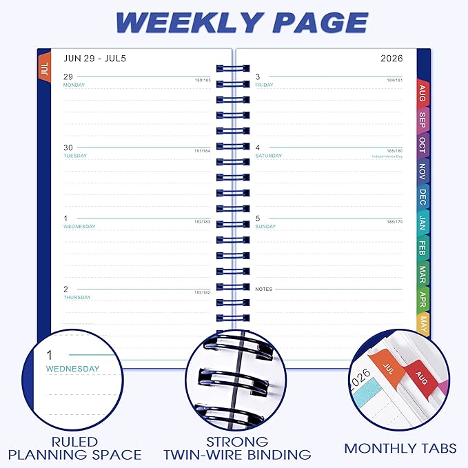 2026-2027 Pocket Calendar/Planner - 2026-2027 Weekly & Monthly Pocket Planner for Purse, Jul. 2026 - Jun. 2027, 6.8" x 4.1", Strong Twin - Wire Binding, Plastic Cover