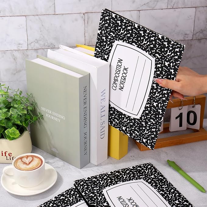 JarThenaAMCS 12 Pcs Composition Notebook File Folders Black White Decorative File Pockets for Filing Cabinet Back to School Supplies, 8.5 x 11 Inch