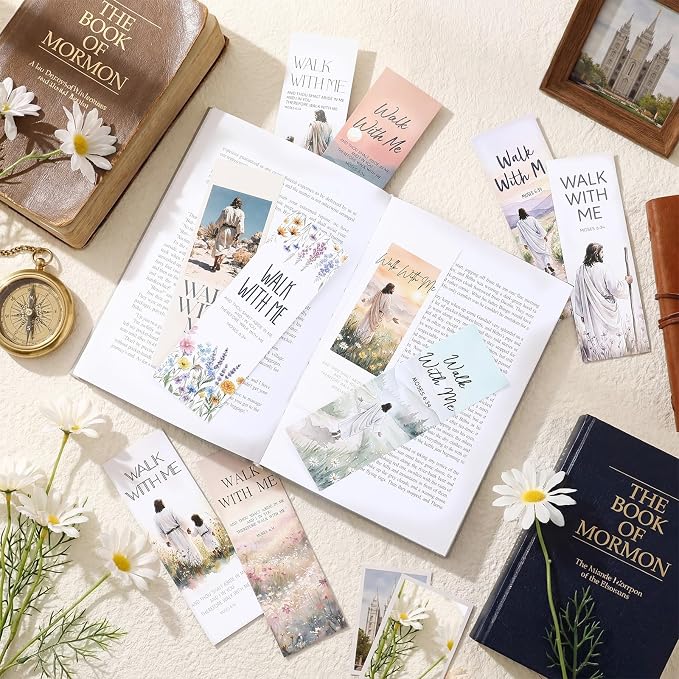 Eaasty 100 Pcs LDS 2026 Youth Theme Bookmarks, Walk with Me Bookmarks for The Church of Jesus Christ, Latter-Day Saints Mormon Church Gifts