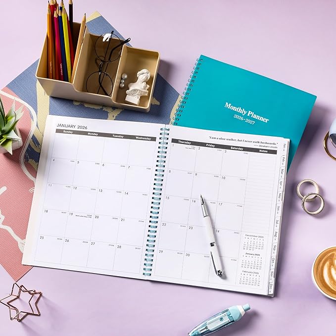 2026-2028 Monthly Planner - Monthly Calendar 2026-2028 with Two-Side Pocket, July 2026 - June 2027, 9" x 11", 2 Years Calendar Planner, Cardboard Cover